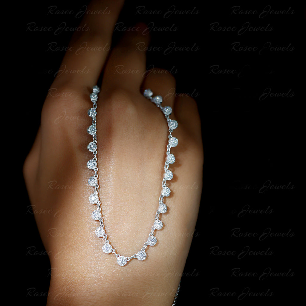 Rosec Jewels - Round Moissanite Bridal Station Chain Necklace