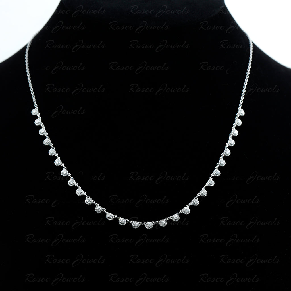 Rosec Jewels - Round Moissanite Bridal Station Chain Necklace