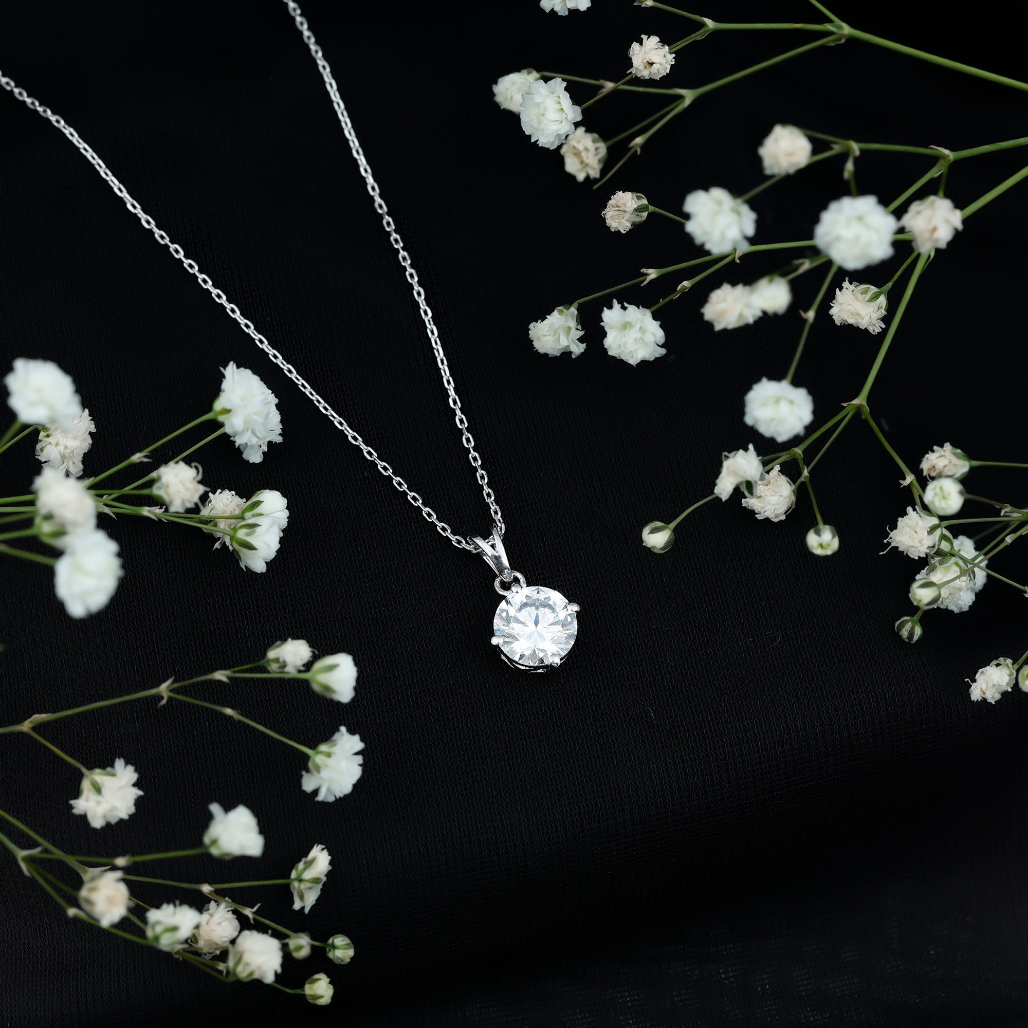 2 Carat Cubic Zirconia Solitaire Necklace with Silver Chain AAAAA 92.5 Sterling Silver - Rosec Jewels