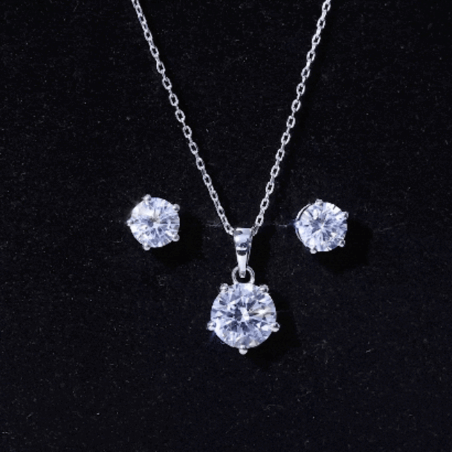 Certified 3.9 Carat Round Cubic Zirconia Solitaire Necklace and Earrings Set AAAAA 92.5 Sterling Silver - Rosec Jewels