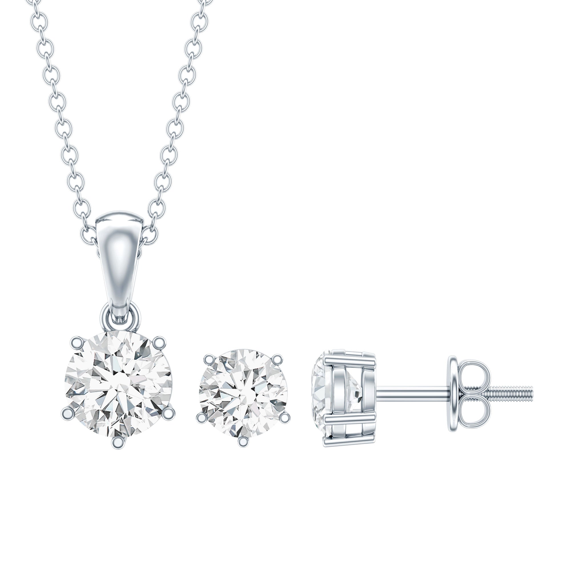 Certified 3.9 Carat Round Cubic Zirconia Solitaire Necklace and Earrings Set AAAAA 92.5 Sterling Silver - Rosec Jewels