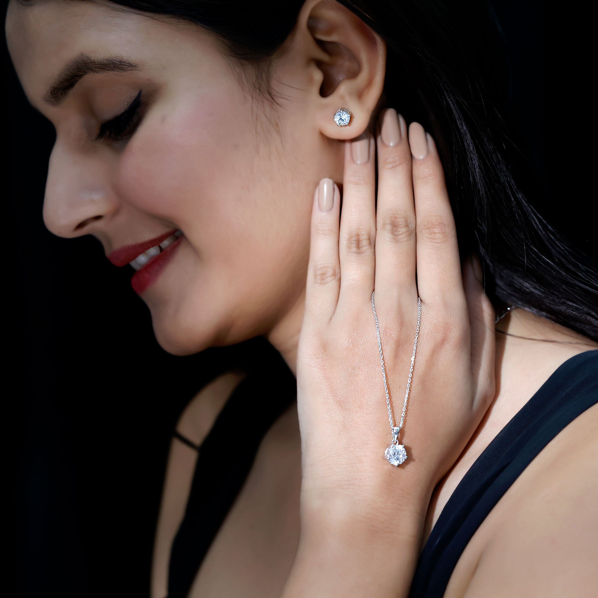 Certified 3.9 Carat Round Cubic Zirconia Solitaire Necklace and Earrings Set AAAAA 92.5 Sterling Silver - Rosec Jewels