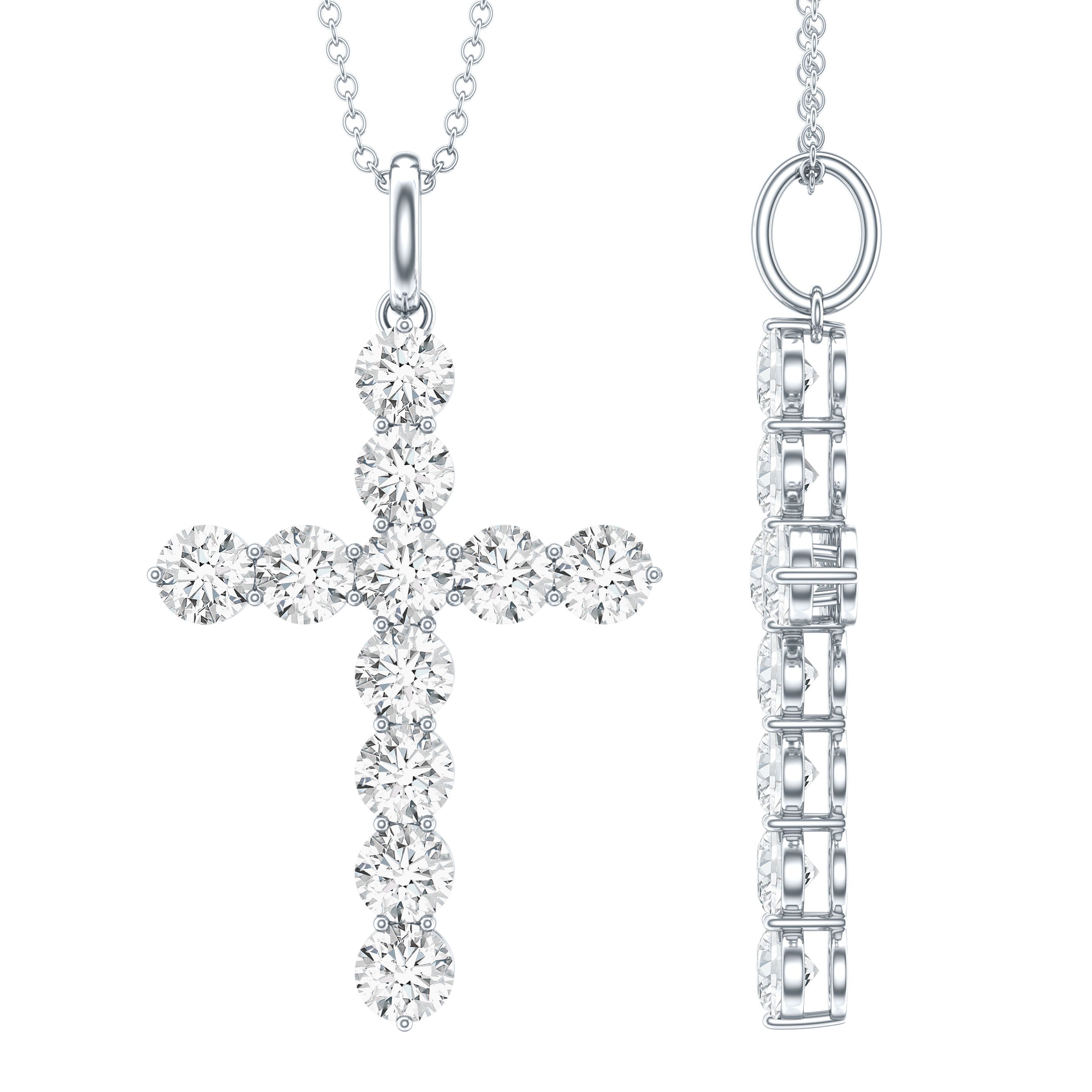 Certified Cubic Zirconia Christian Cross Necklace With Silver Chain AAAAA 92.5 Sterling Silver - Rosec Jewels