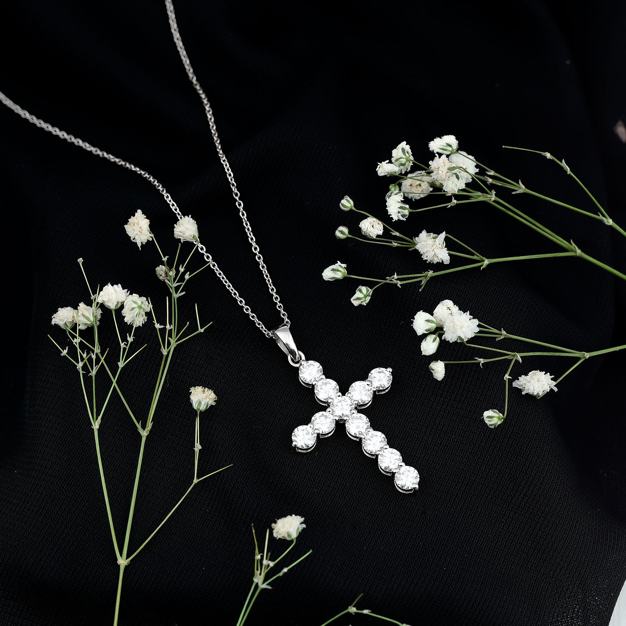 Certified Cubic Zirconia Christian Cross Necklace With Silver Chain AAAAA 92.5 Sterling Silver - Rosec Jewels