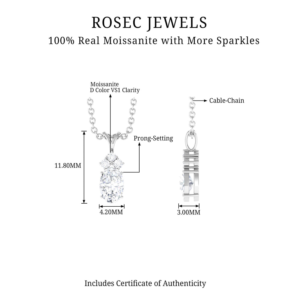 Oval and Round Cut Moissanite Minimal Solitaire Pendant Necklace in Silver - Rosec Jewels