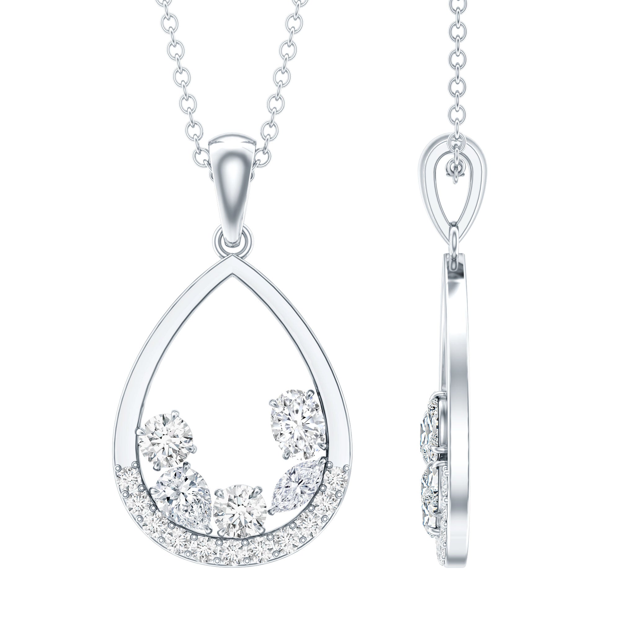 1 Carat Designer Moissanite Teardrop Pendant Necklace in Silver D-VS1 92.5 Sterling Silver - Rosec Jewels