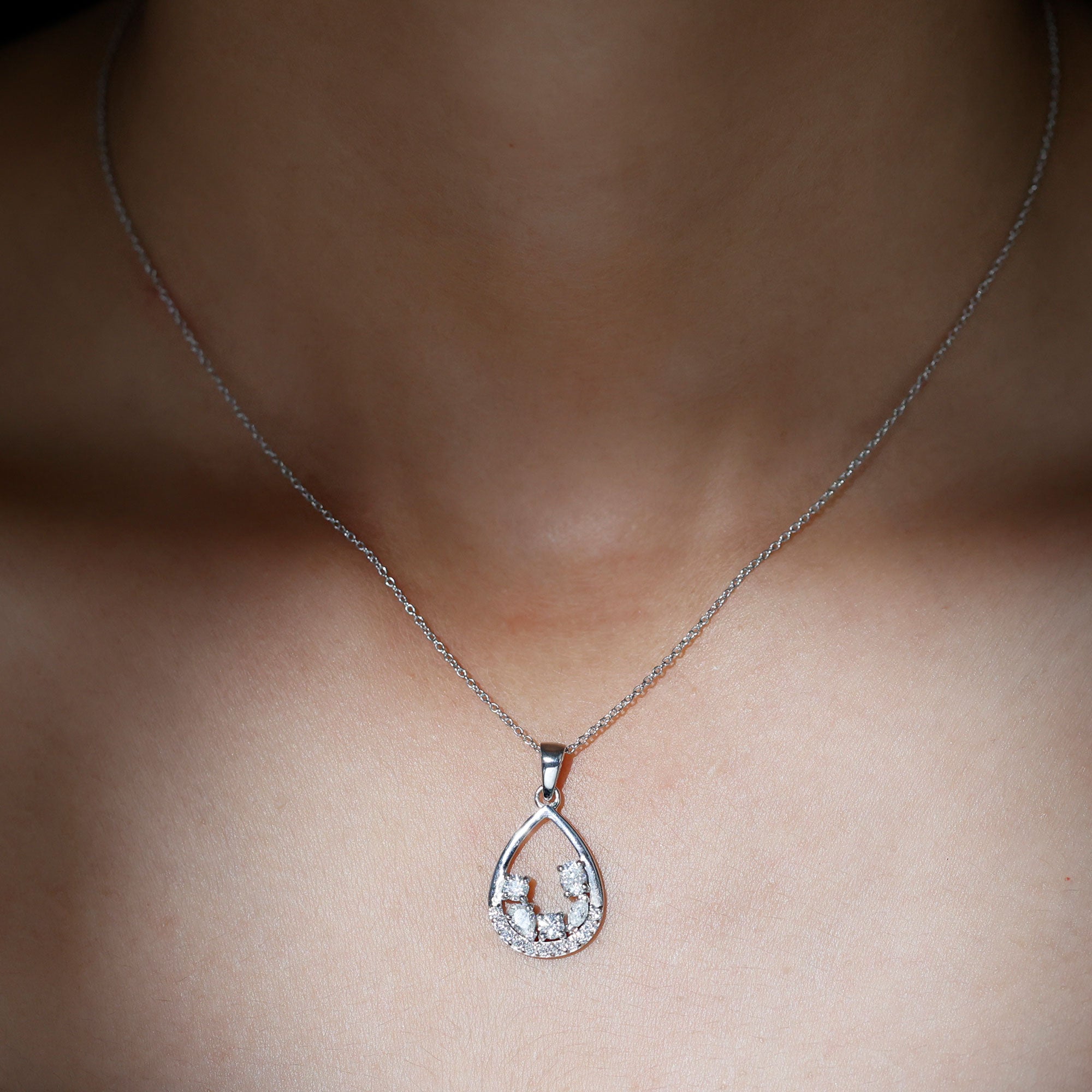 Designer Moissanite Teardrop Pendant Necklace Moissanite - ( D-VS1 ) - Color and Clarity - Rosec Jewels