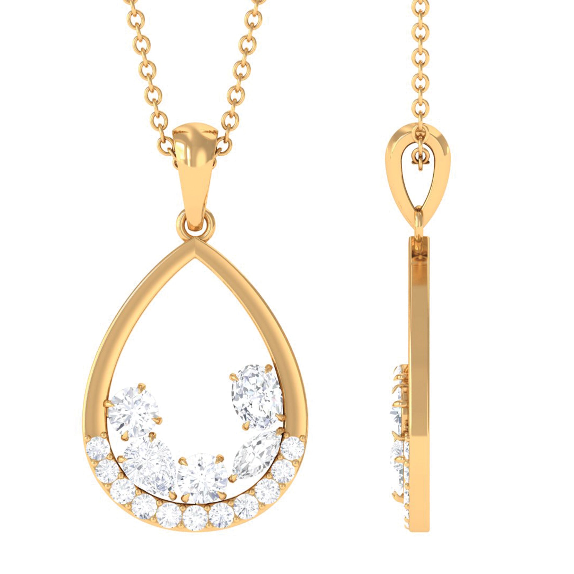 Designer Moissanite Teardrop Pendant Necklace Moissanite - ( D-VS1 ) - Color and Clarity - Rosec Jewels
