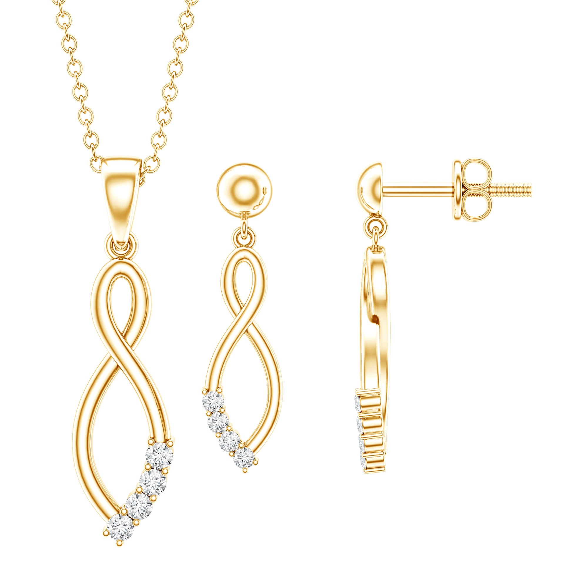 Certified Moissanite Infinity Necklace and Earrings Set D-VS1 - Rosec Jewels