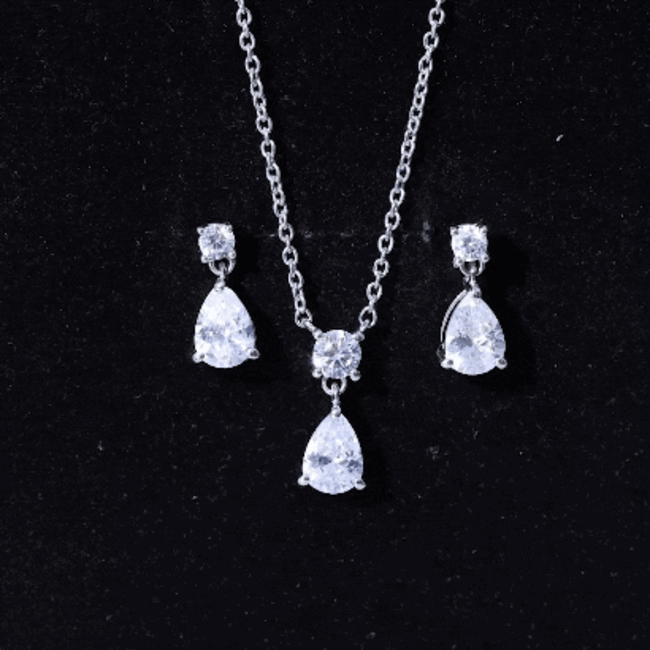 Certified 3 Carat Cubic Zirconia Drop Necklace and Earrings Set AAAAA 92.5 Sterling Silver - Rosec Jewels