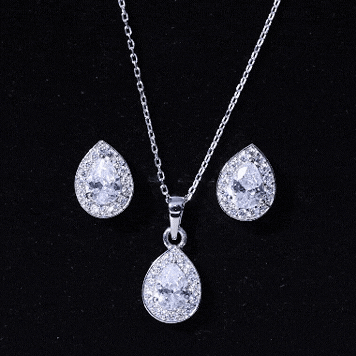 Certified CZ Diamond Teardrop Necklace and Earrings Set for Women AAAAA 92.5 Sterling Silver - Rosec Jewels