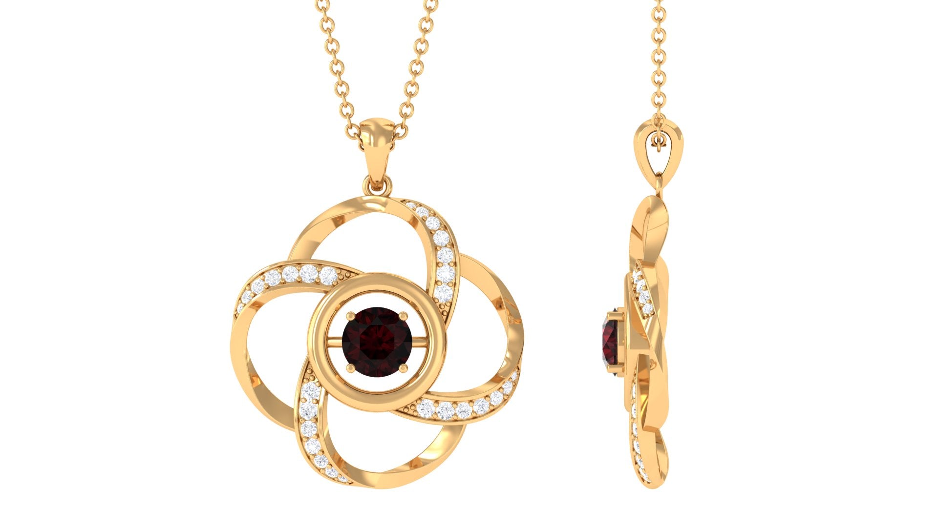 0.3 Carat Natural Garnet Flower Pendant with Diamond AAA - Rosec Jewels