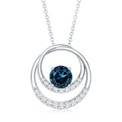 Round London Blue Topaz and Diamond Interlocking Circle Necklace AAA - Rosec Jewels
