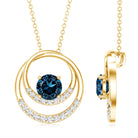 Round London Blue Topaz and Diamond Interlocking Circle Necklace AAA - Rosec Jewels