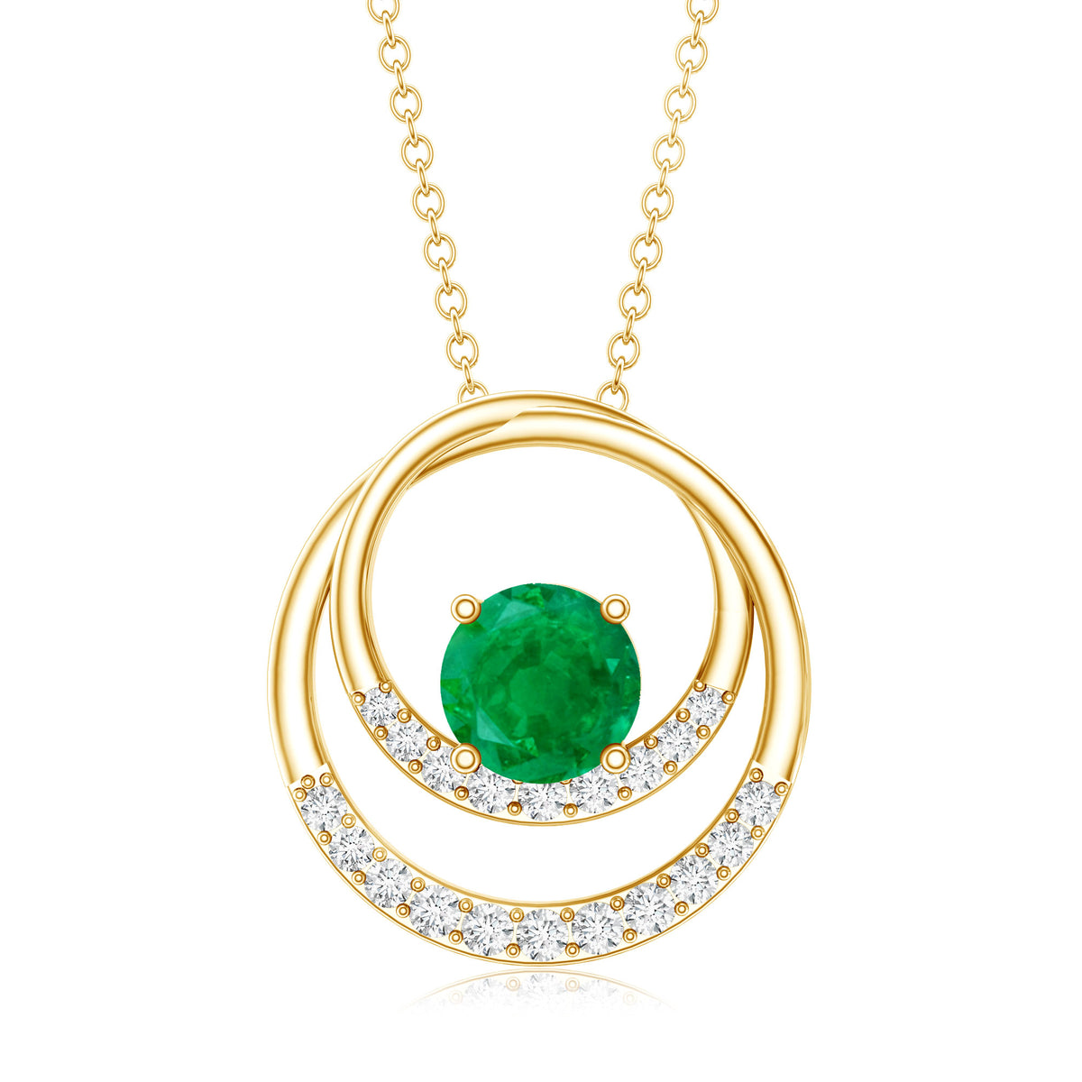 Natural Half Carat Emerald Double Circle Necklace with Diamond AAA - Rosec Jewels