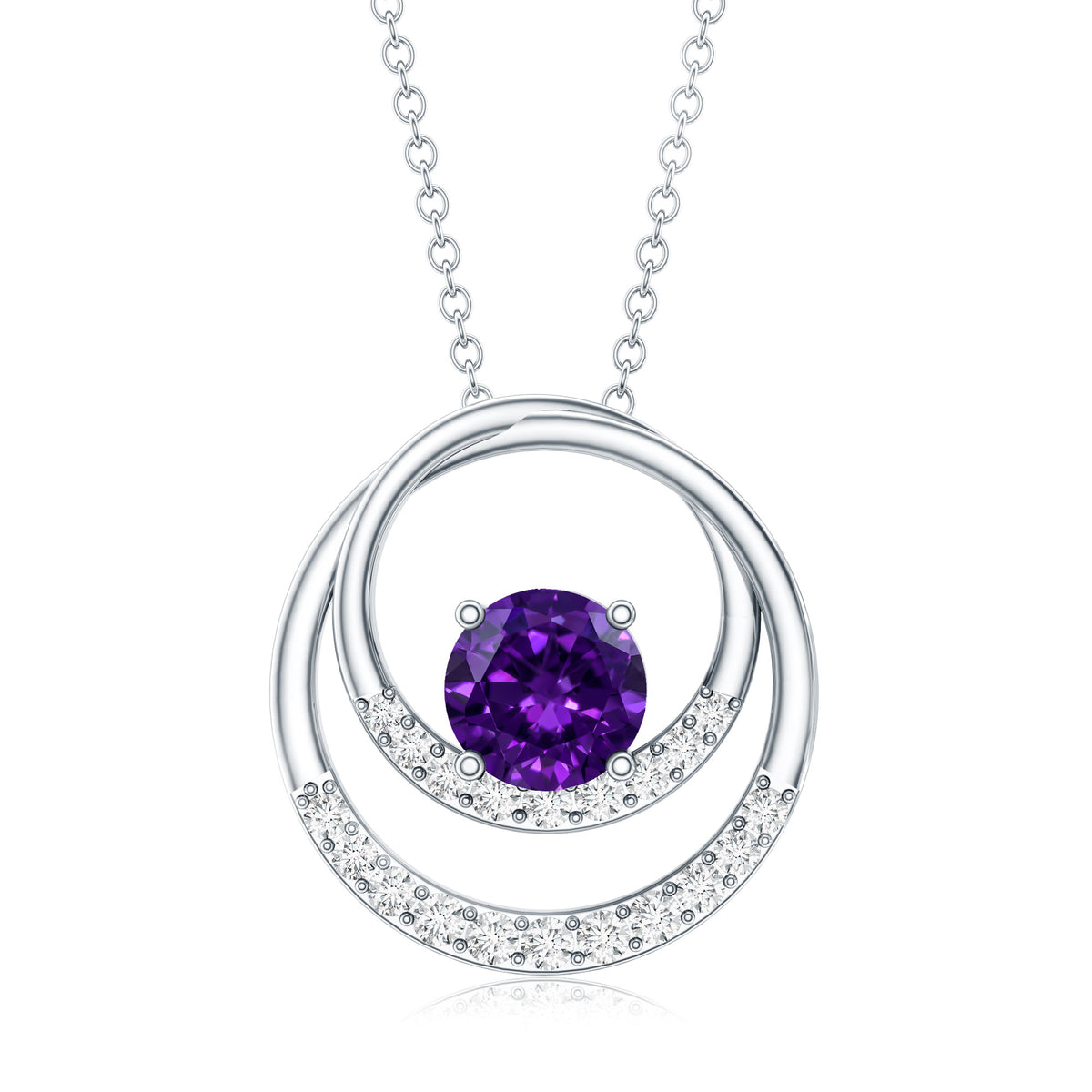 Natural 1.2 Carat Amethyst Eternity Necklace with Diamond AAA - Rosec Jewels