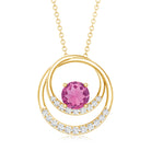 Real Pink Tourmaline and Diamond Open Circle Pendant AAA - Rosec Jewels