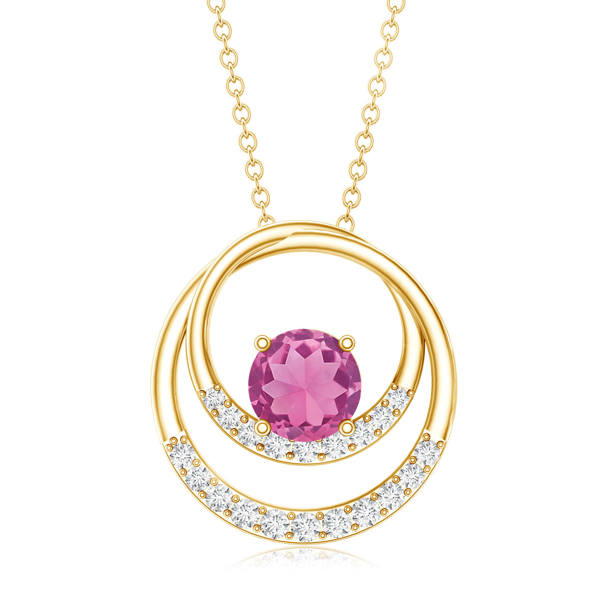 Real Pink Tourmaline and Diamond Open Circle Pendant AAA - Rosec Jewels