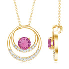 Real Pink Tourmaline and Diamond Open Circle Pendant AAA - Rosec Jewels