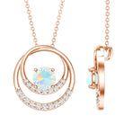 Natural Ethiopian Opal Double Circle Pendant Necklace with Diamond AAA - Rosec Jewels