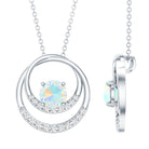 Natural Ethiopian Opal Double Circle Pendant Necklace with Diamond AAA - Rosec Jewels