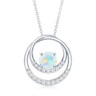 Natural Ethiopian Opal Double Circle Pendant Necklace with Diamond AAA - Rosec Jewels