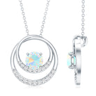 Natural Ethiopian Opal Double Circle Pendant Necklace with Diamond AAA - Rosec Jewels