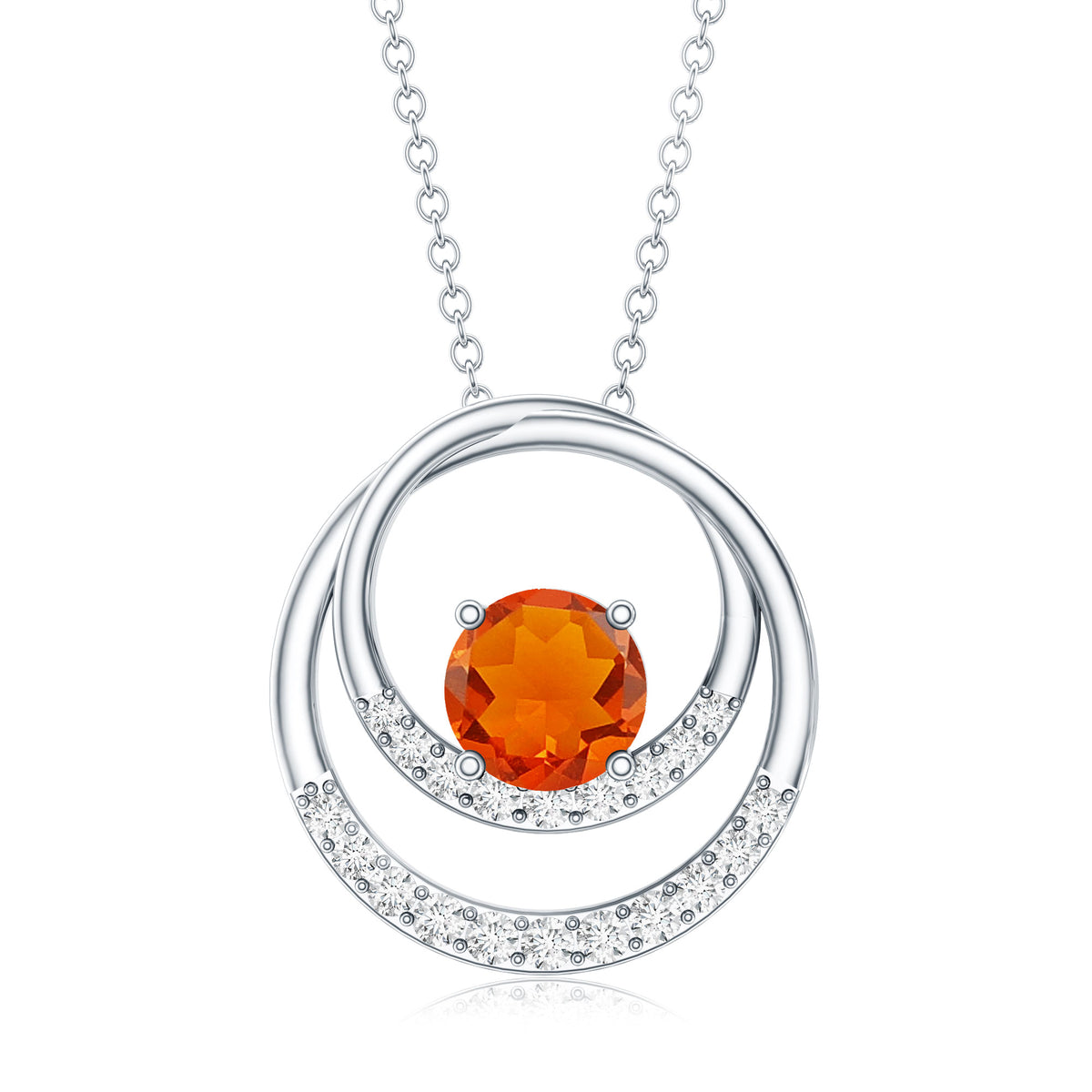 Real Fire Opal and Diamond Open Circle Pendant AAA - Rosec Jewels