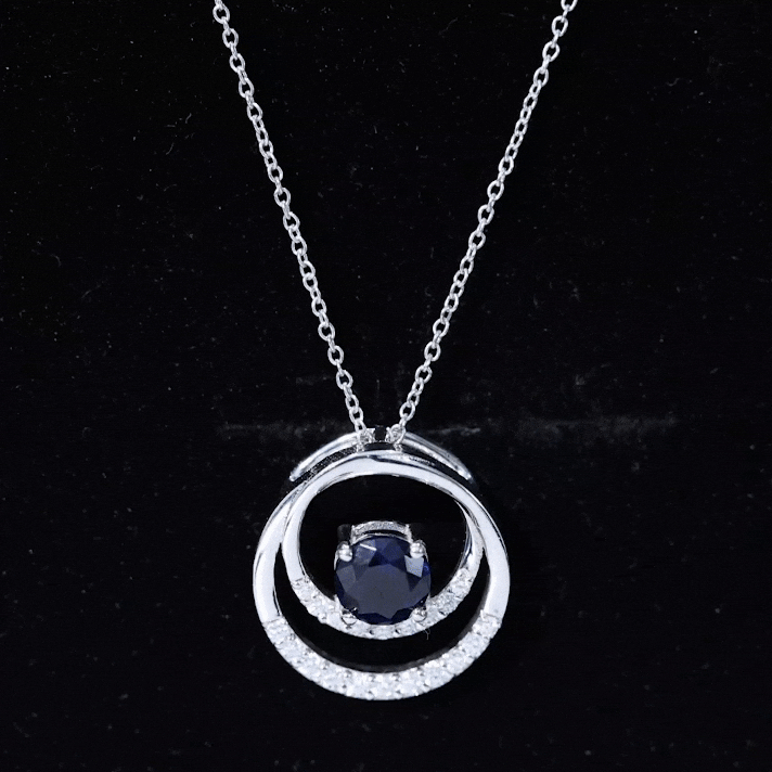 Certified Created Blue Sapphire and Moissanite Open Circle Pendant in Gold Lab Created Blue Sapphire - ( AAAA ) - Quality - Rosec Jewels
