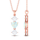 Ethiopian Opal and Moissanite Drop Heart Pendant Necklace Ethiopian Opal - ( AAA ) - Quality - Rosec Jewels