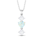 Ethiopian Opal and Moissanite Drop Heart Pendant Necklace Ethiopian Opal - ( AAA ) - Quality - Rosec Jewels