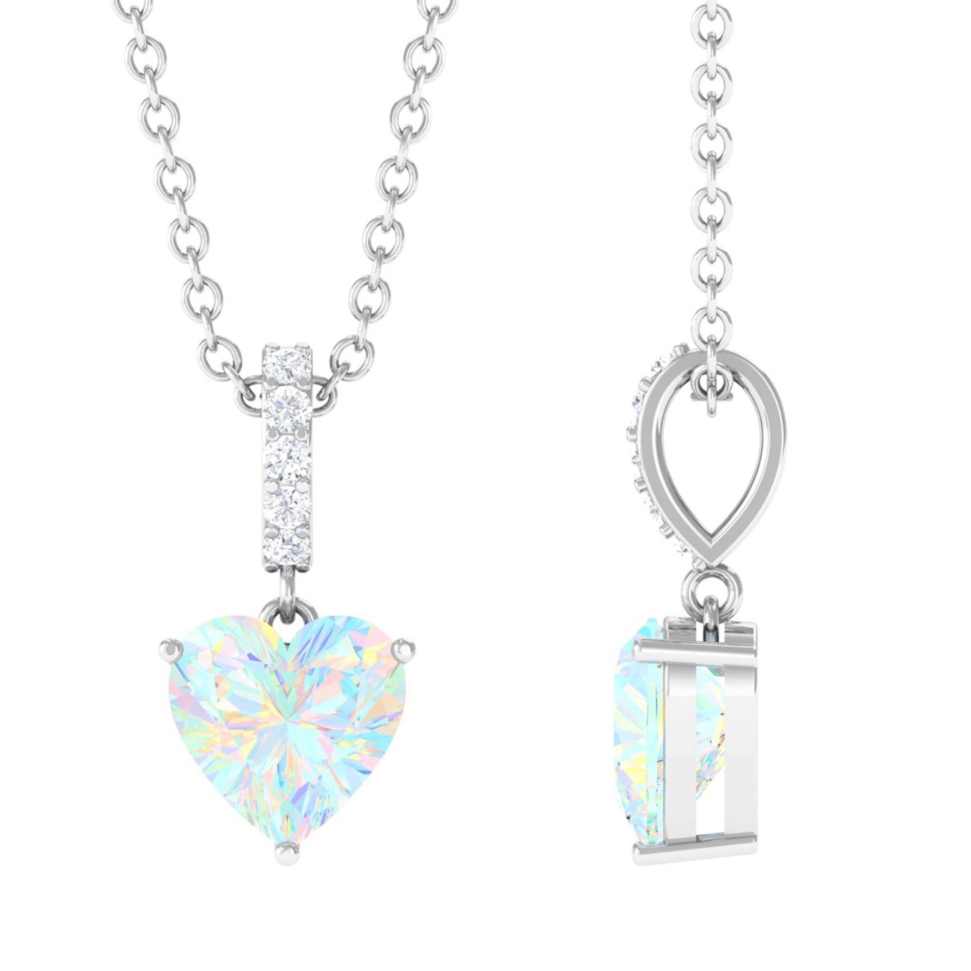 Heart Shape Ethiopian Opal Solitaire Pendant Necklace with Diamond Ethiopian Opal - ( AAA ) - Quality - Rosec Jewels