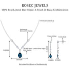 Pear Shape London Blue Topaz and Moissanite Wedding Necklace Earrings Set AAA - Rosec Jewels