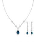 Pear Shape London Blue Topaz and Moissanite Wedding Necklace Earrings Set AAA - Rosec Jewels
