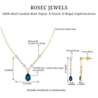 Pear Shape London Blue Topaz and Moissanite Wedding Necklace Earrings Set AAA - Rosec Jewels