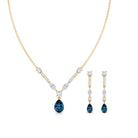 Pear Shape London Blue Topaz and Moissanite Wedding Necklace Earrings Set AAA - Rosec Jewels