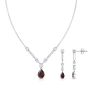 Garnet Drop & Dangle Necklace and Earrings Set with Moissanite AAA - Rosec Jewels