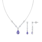 Tanzanite and Moissanite Drop Necklace Earrings Set AAA - Rosec Jewels