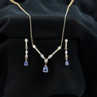Tanzanite and Moissanite Drop Necklace Earrings Set AAA - Rosec Jewels