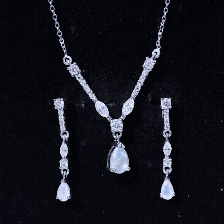 Natural Ethiopian Opal and Moissanite Teardrop Jewelry Set AAA - Rosec Jewels