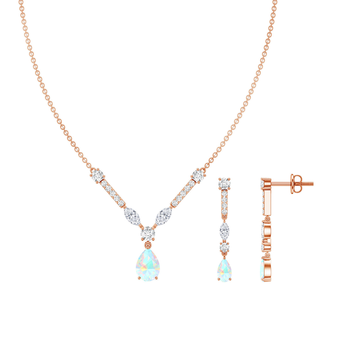 Natural Ethiopian Opal and Moissanite Teardrop Jewelry Set AAA - Rosec Jewels