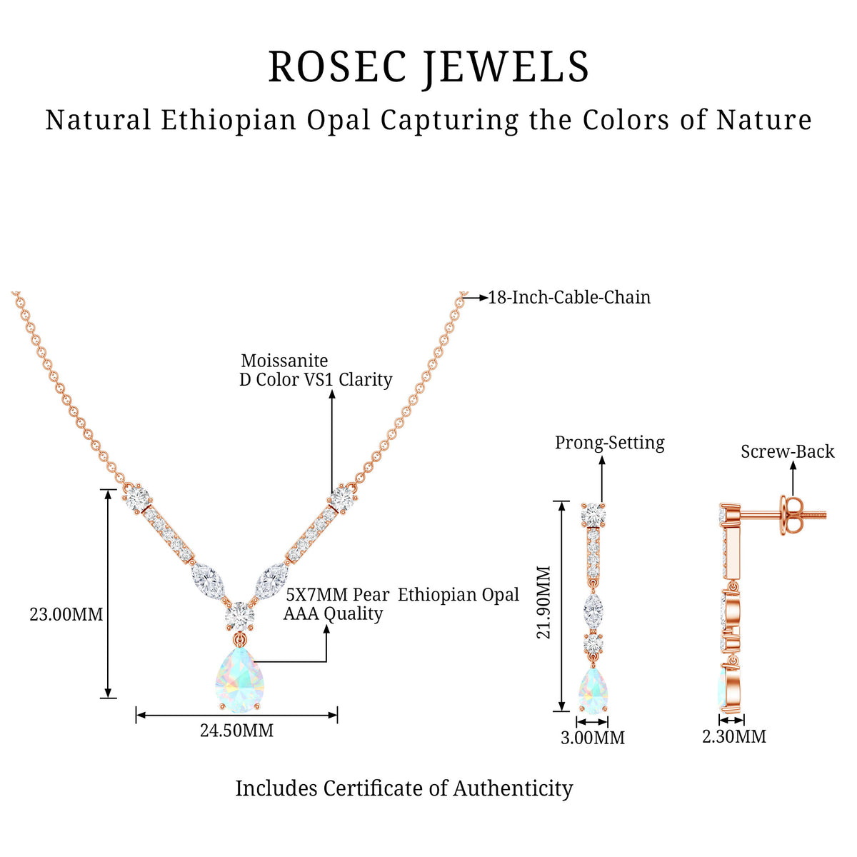 Natural Ethiopian Opal and Moissanite Teardrop Jewelry Set AAA - Rosec Jewels