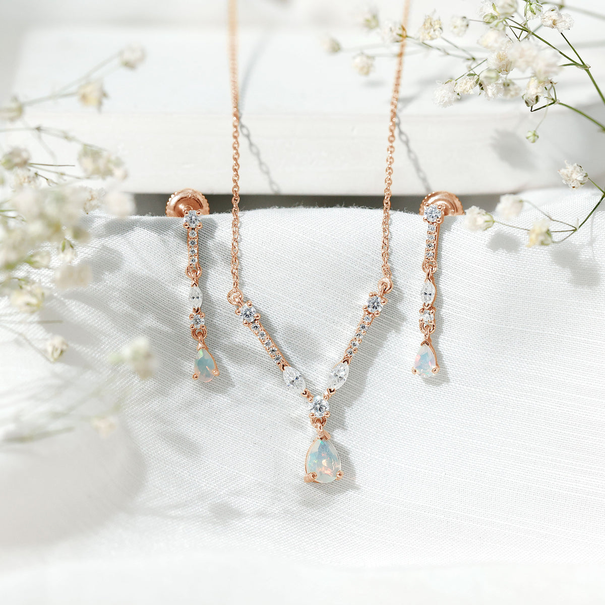 Natural Ethiopian Opal and Moissanite Teardrop Jewelry Set AAA - Rosec Jewels