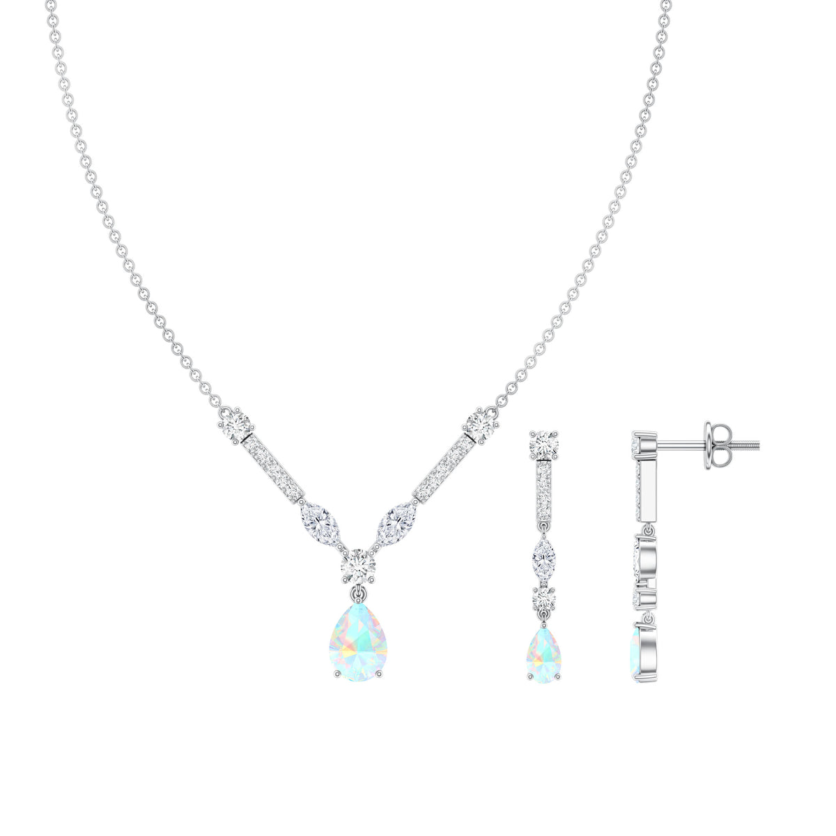 Natural Ethiopian Opal and Moissanite Teardrop Jewelry Set AAA - Rosec Jewels