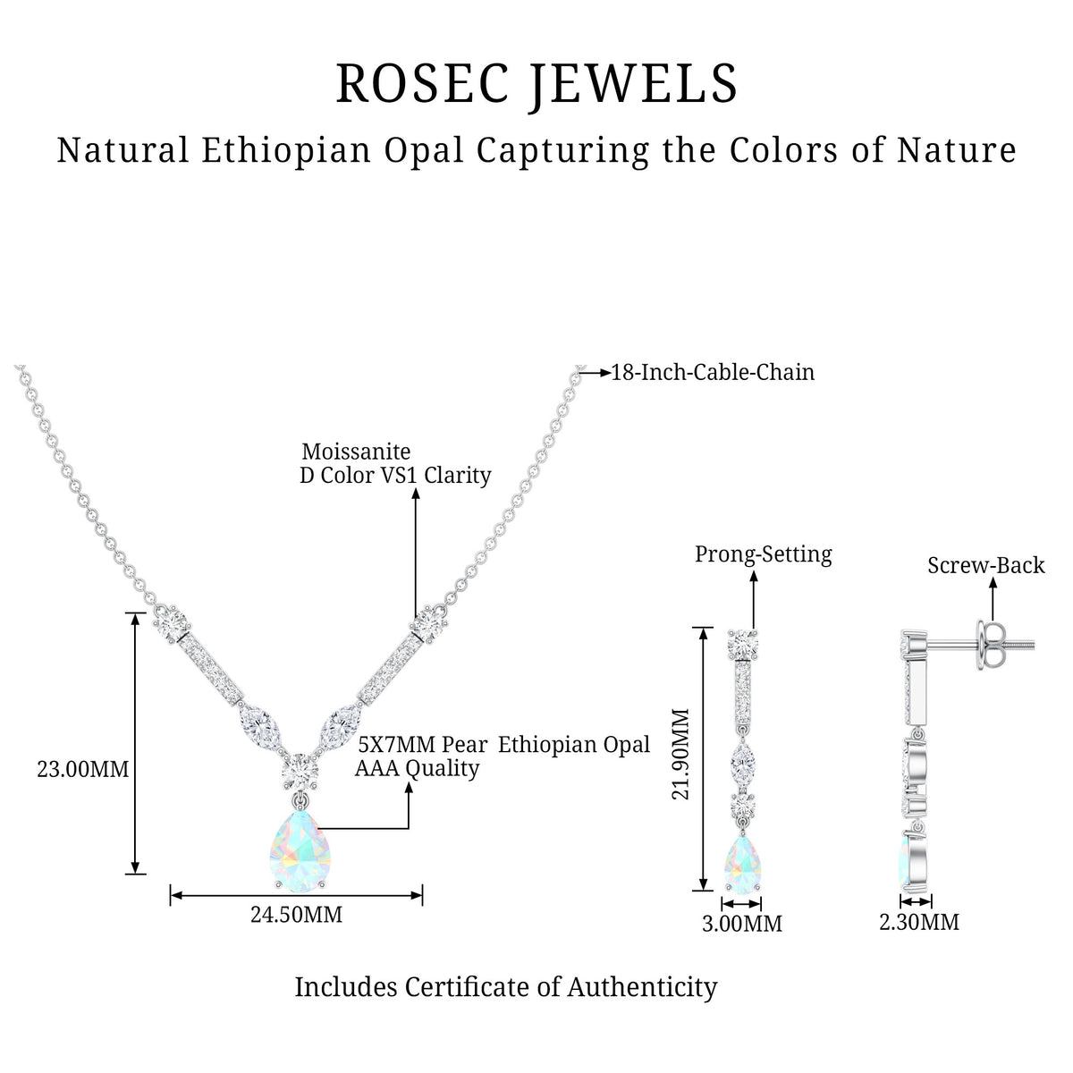 Natural Ethiopian Opal and Moissanite Teardrop Jewelry Set AAA - Rosec Jewels