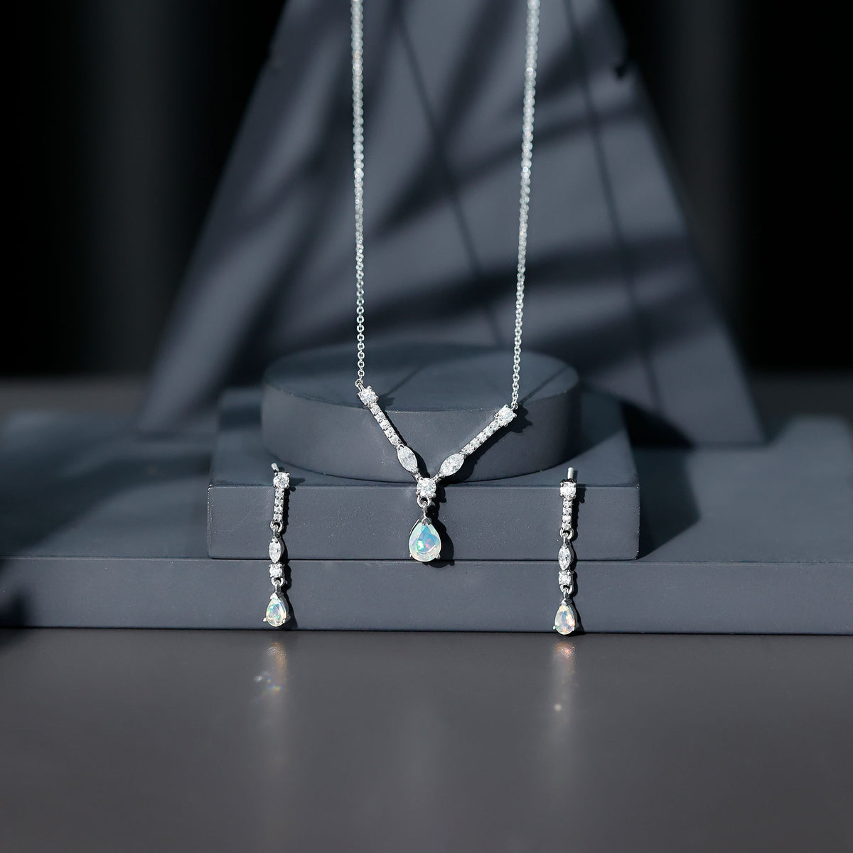 Natural Ethiopian Opal and Moissanite Teardrop Jewelry Set AAA - Rosec Jewels