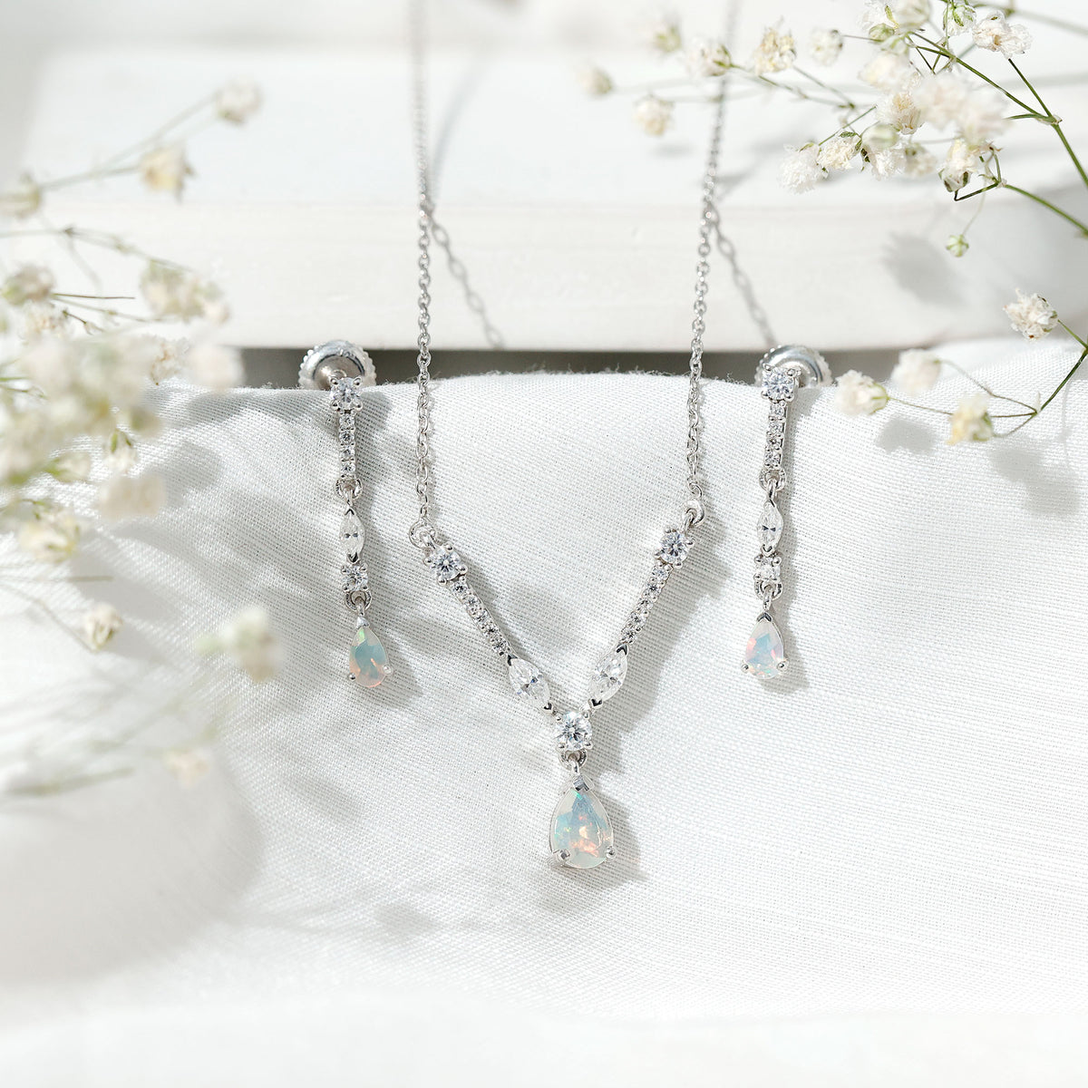 Natural Ethiopian Opal and Moissanite Teardrop Jewelry Set AAA - Rosec Jewels