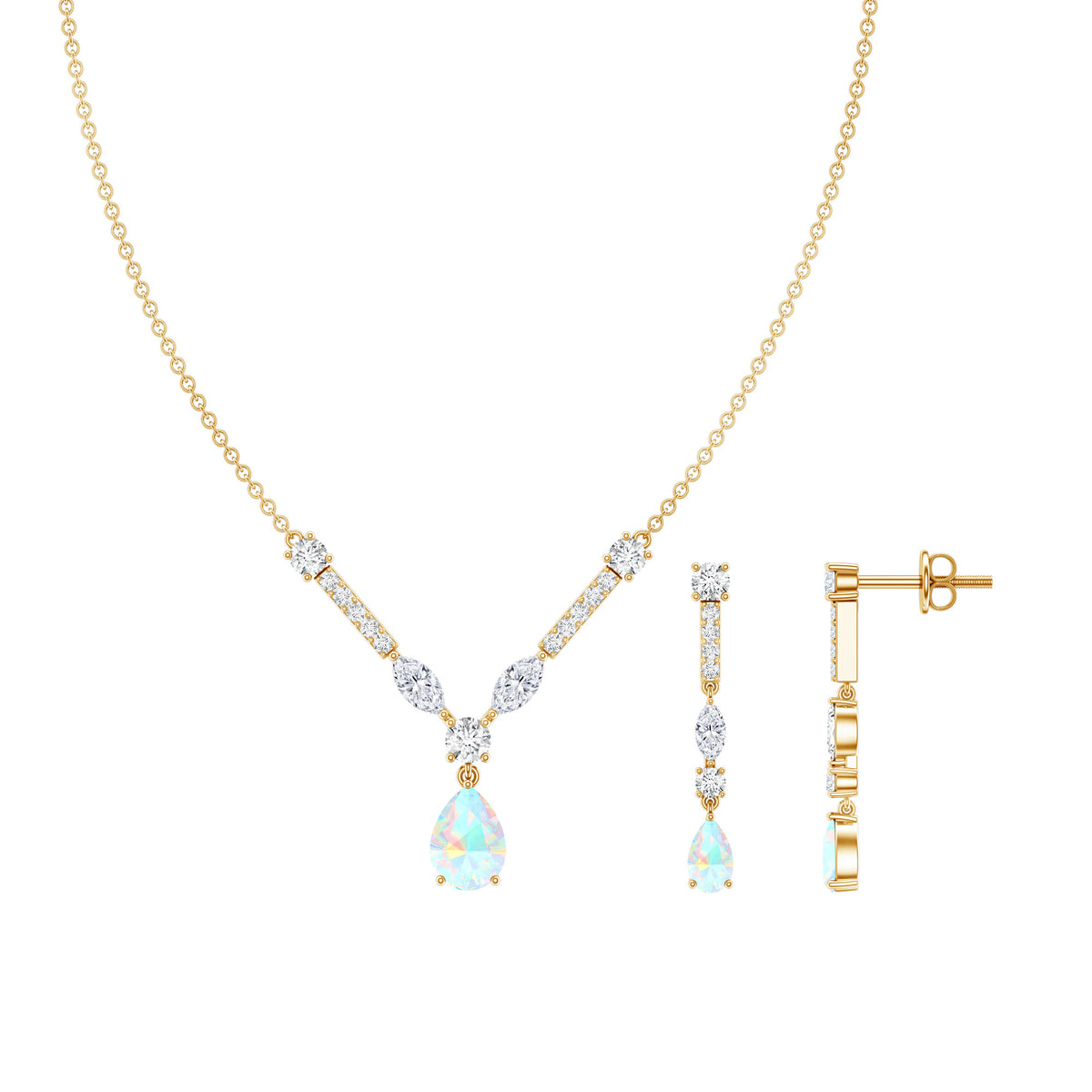 Natural Ethiopian Opal and Moissanite Teardrop Jewelry Set AAA - Rosec Jewels