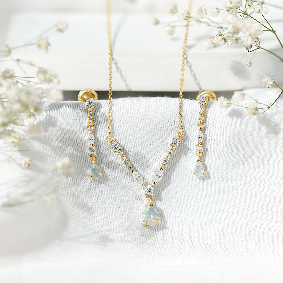 Natural Ethiopian Opal and Moissanite Teardrop Jewelry Set AAA - Rosec Jewels