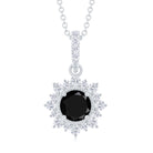 Round Created Black Diamond Halo Pendant with Diamond Lab Created Black Diamond - ( AAAA ) - Quality - Rosec Jewels